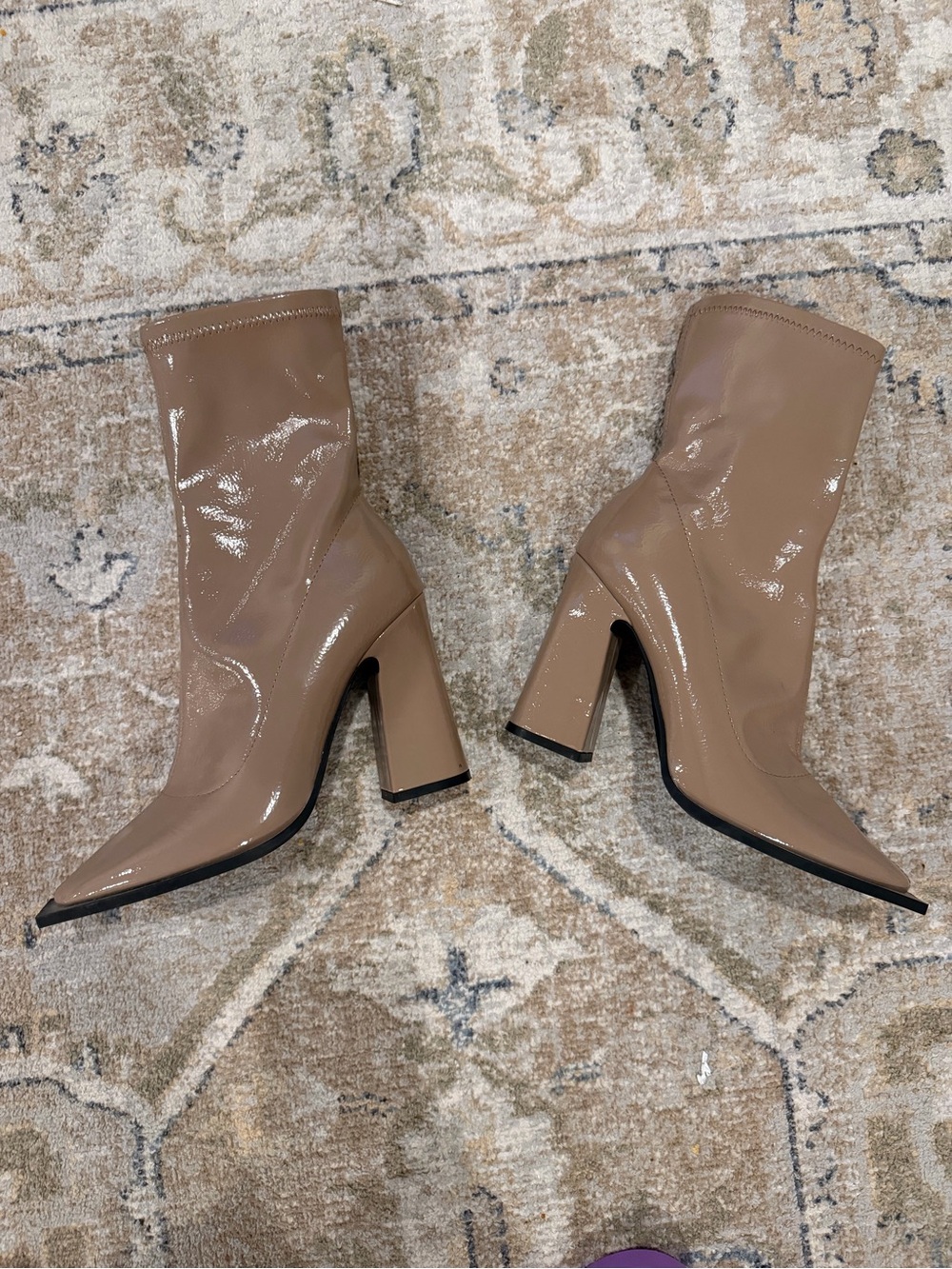 Princess Polly ankle Patent Leather Bootie heels in Beige